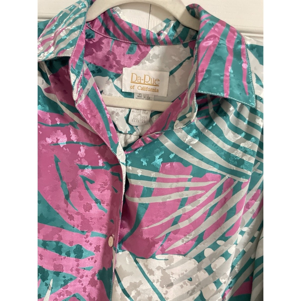 Da-Rue of California Women's Retro Silky Long Sleeve Blouse Size 10-Vintage Pink